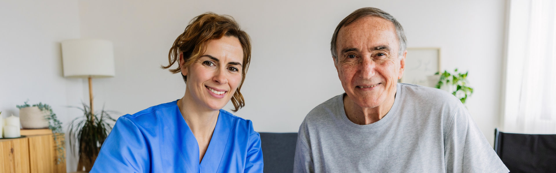 woman and elderly smiling
