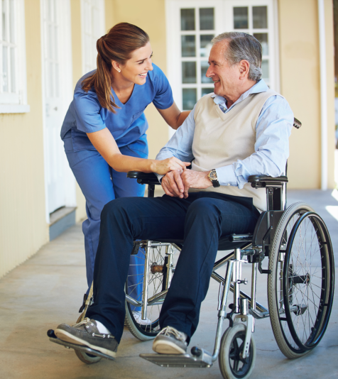 woman and elderly smiling